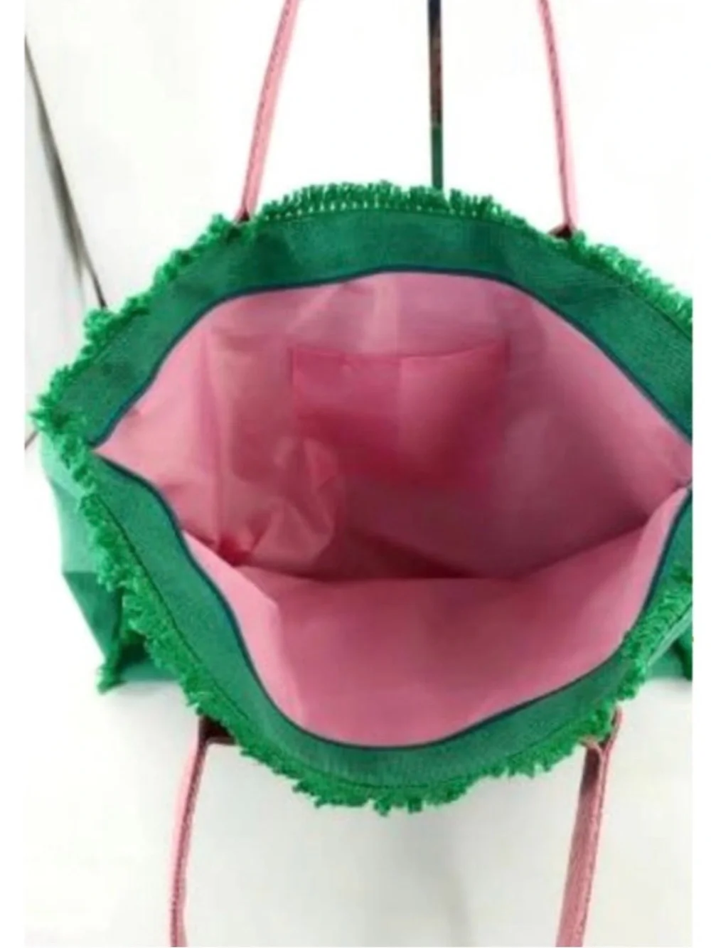 Green Canvas Tote Bag with Pink Rope Script